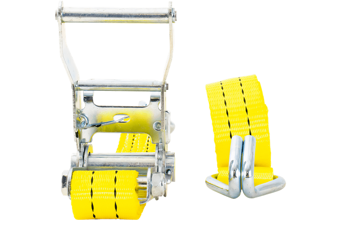 Juego de cuatro correas de transporte UNITRAILER amarillas de 4 m/35 mm/2 t con tensor.