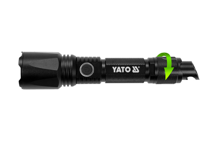 Linterna LED multifunción YATO YT-085609 de 900 lm, batería externa, abridor de botellas y martillo de emergencia.