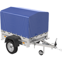 Remolque basculante de carga ligero Garden Trailer 150 KIPP 150x106 750 KG con toldo azul