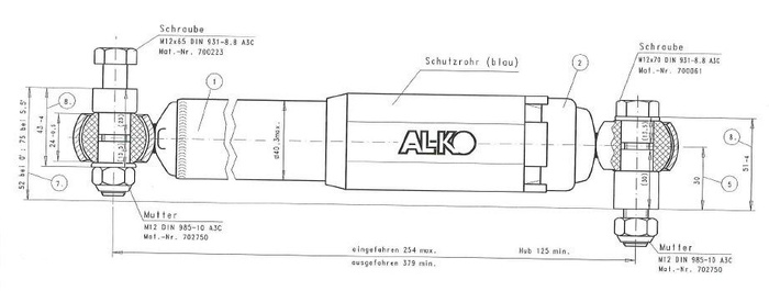 Conjunto: 2 amortiguadores azules AL-KO Octagon 1350 -2700 kg azules