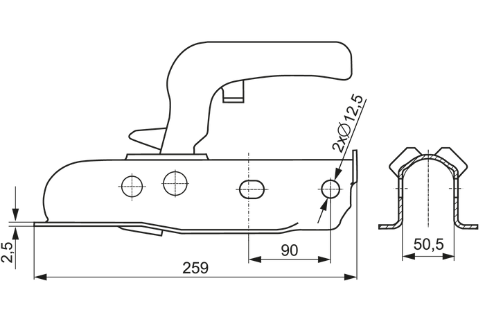 Enganche de bola STEELPRESS ZSK-0750C para remolque de 750kg con barra de tiro tubular de 50mm
