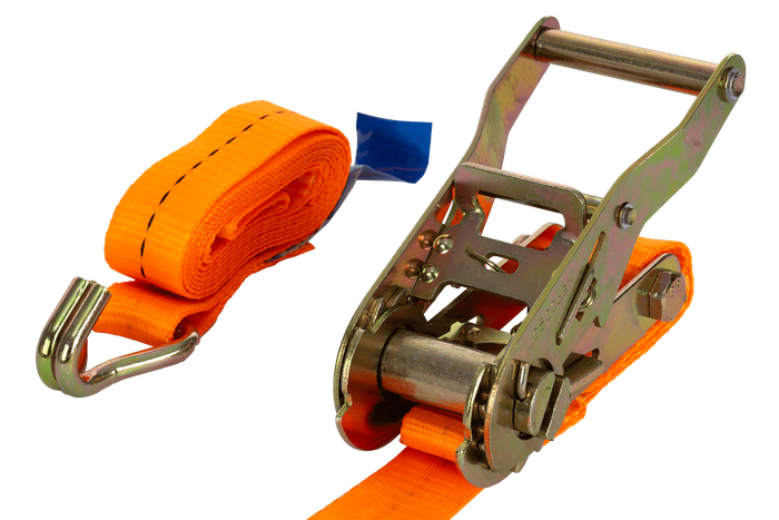 Juego de cuatro correas de transporte UNITRAILER de 2 m/25 mm/1 t de color naranja con tensor.