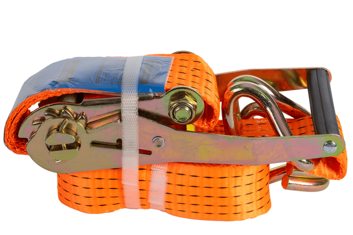 Juego de cuatro correas de transporte UNITRAILER de 3 m/50 mm/5 t de color naranja con tensor.