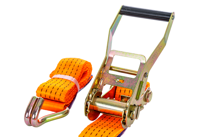 Juego de cuatro correas de transporte UNITRAILER de 2 m/50 mm/5 t de color naranja con tensor.