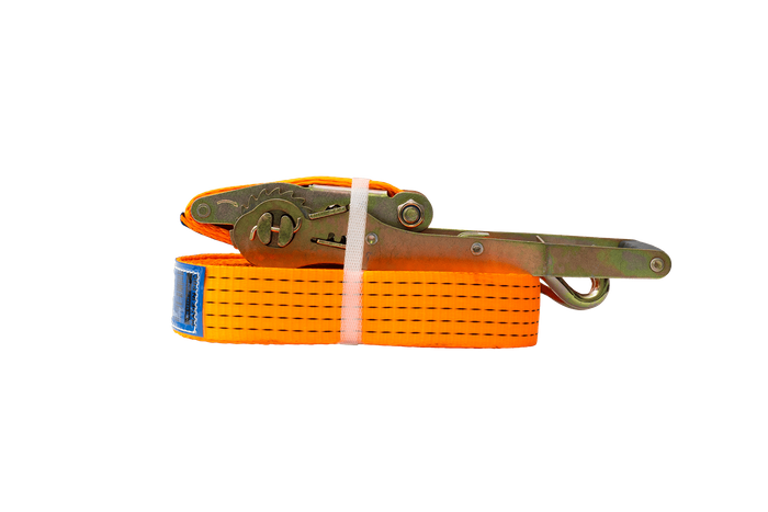 Cinta transportadora UNITRAILER ERGO de 12 m/50 mm/5 t de color naranja con tensor.