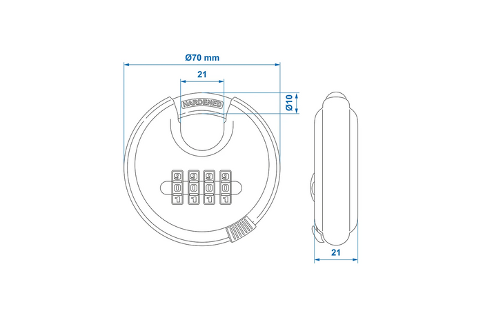 Candado redondo con cerradura de combinación ProPlus 341317, candado con grillete y código de 70 mm