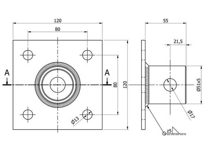 Soporte de manivela completo S.170033 + adaptador S.29317 SIMOL para remolque plataforma de 1300 kg