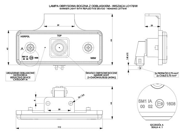 Lámpara de señalización universal HORPOL LO 178/W con colgador