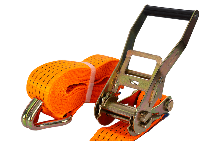 Juego de cuatro correas de transporte UNITRAILER de 5 m/50 mm/5 t de color naranja con tensor.