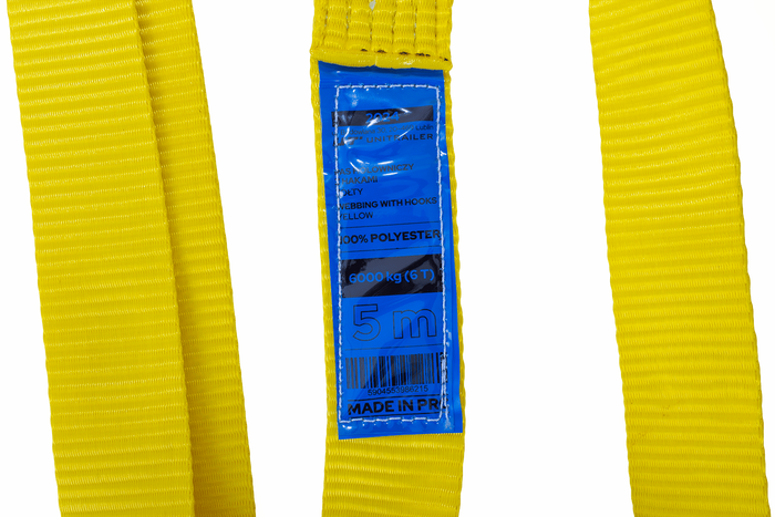 Cuerda de remolque con ganchos UNITRAILER correa de remolque 5m/50mm/6t amarilla