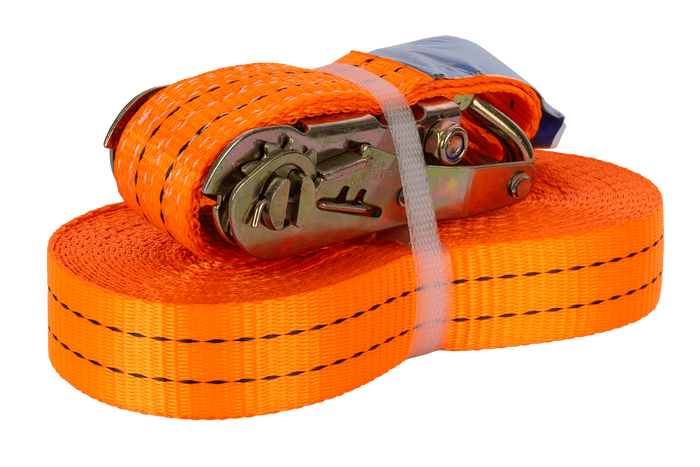Juego de cuatro correas de transporte UNITRAILER de 12 m/35 mm/2 t de color naranja con tensor.