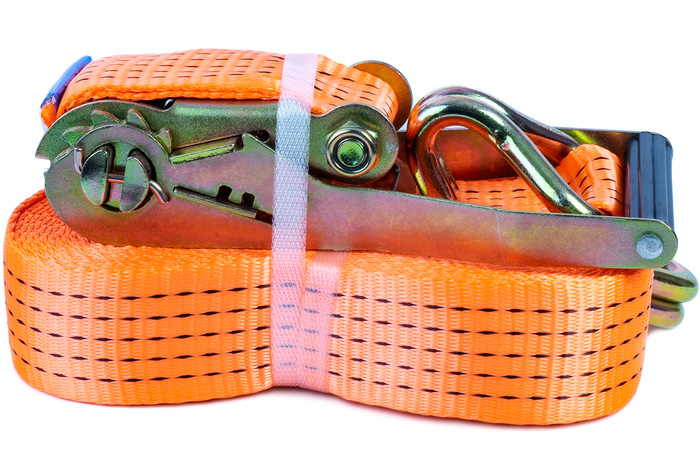 Juego de cuatro correas de transporte UNITRAILER de 8 m/50 mm/5 t de color naranja con tensor.