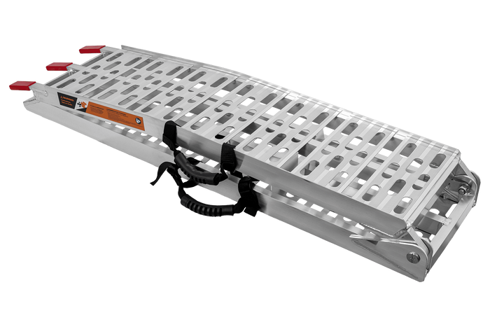 Rampa plegable UNITRAILER ALR003 de aluminio para remolque de 221 cm y 340 kg con correa y soporte.