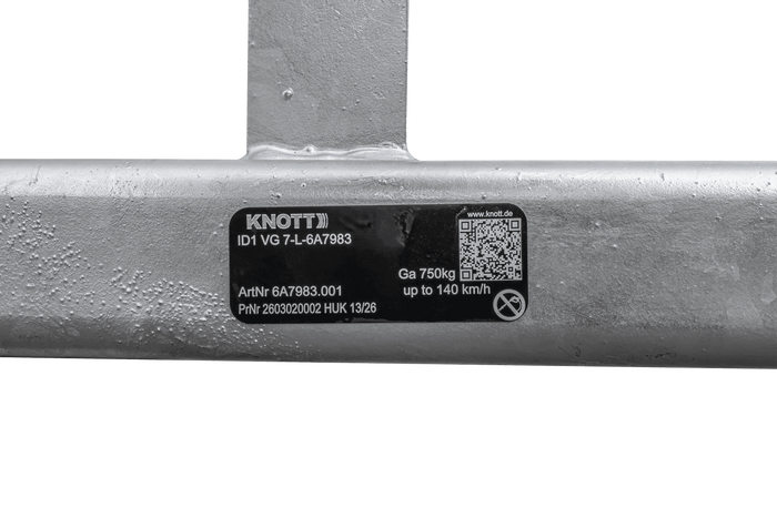 KNOTT VG7-L eje sin freno para remolque 750kg 1125mm 1615mm 4x100