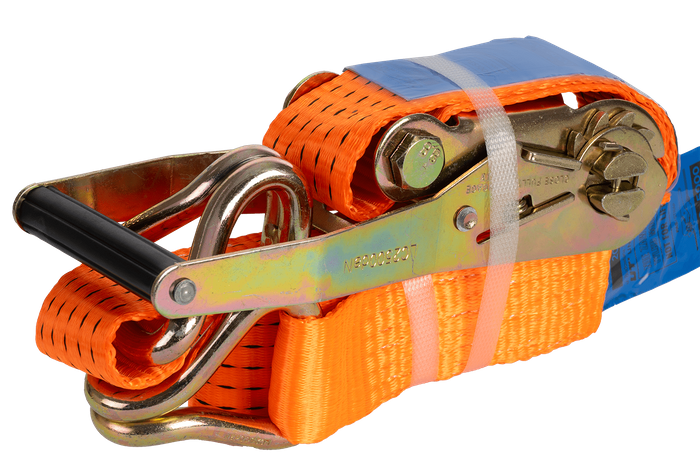 Juego de cuatro correas de transporte UNITRAILER de 3 m/50 mm/5 t de color naranja con tensor.