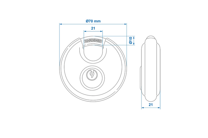 Juego de dos candados redondos ProPlus 341319S, candados de disco, 70 mm