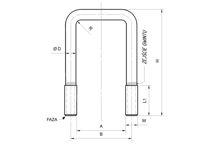Perno en U tipo C M6 x 28 x 55 (3/4")