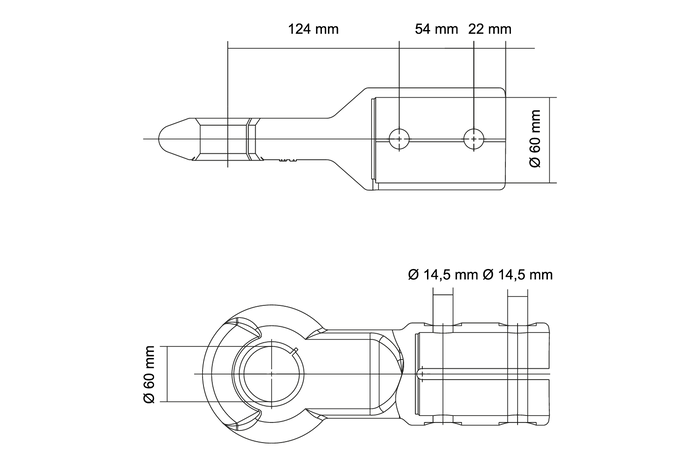 Enganche de ojo KNOTT KK6220S para remolque de 3500 kg con barra de tiro tubular de 60 mm