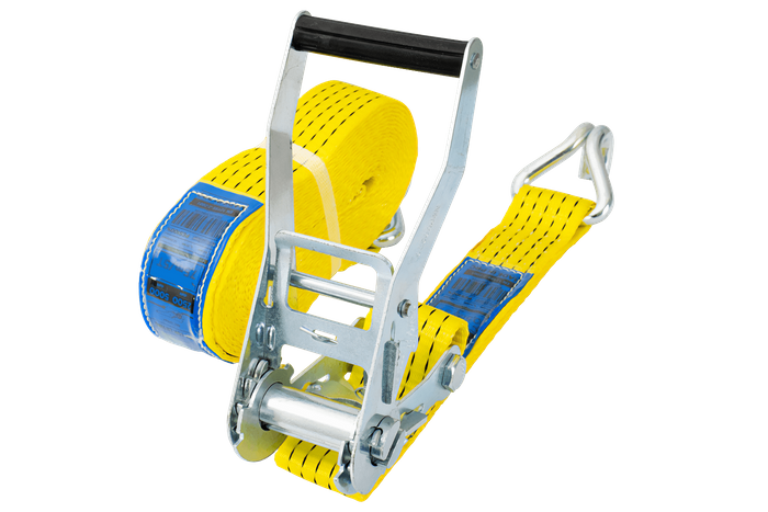 Juego de cuatro correas de transporte UNITRAILER amarillas de 8 m/50 mm/5 t con tensor.