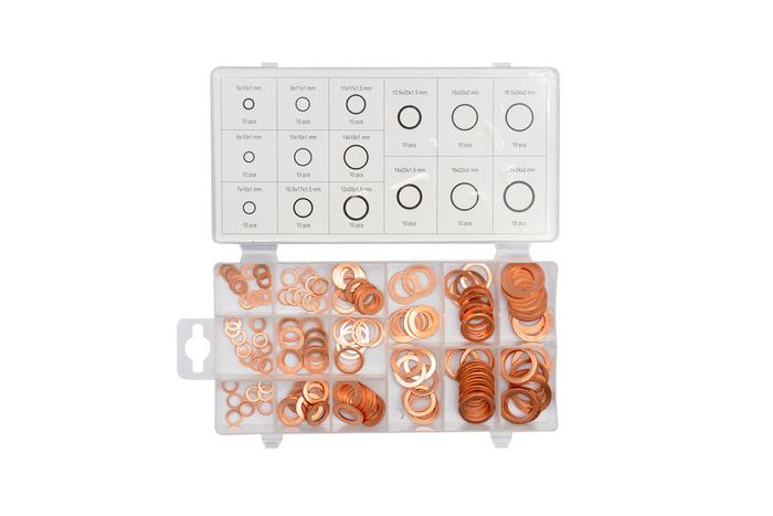 Juego de 150 arandelas de cobre YATO YT-06871.