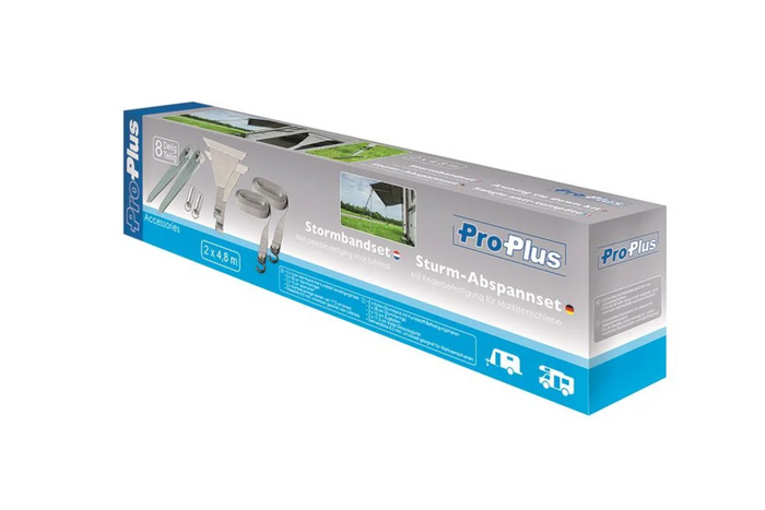 Juego de dos correas de sujeción ProPlus 361729 fijadas a un riel de toldo de 2 x 4,8 m.