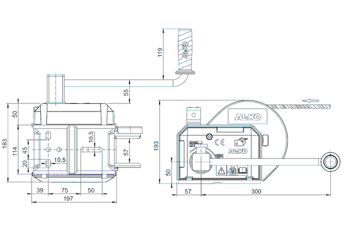 Cabrestante, cabrestante manual para remolque AL-KO de 900 kg con freno y desenrollado automático