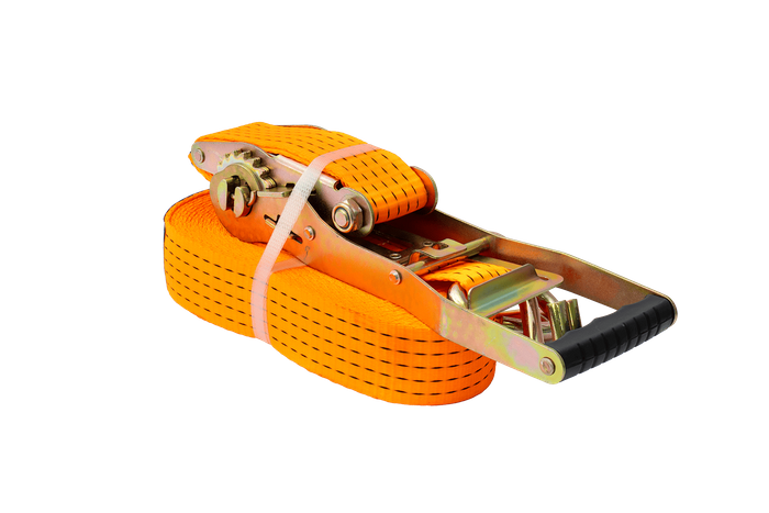 Cinta transportadora UNITRAILER ERGO de 12 m/50 mm/5 t de color naranja con tensor.