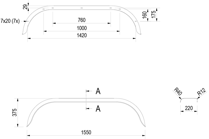 Juego de dos guardabarros tándem para remolque de 14-15" DE HAAN THRD 22155 pasos de rueda 1550/220 mm