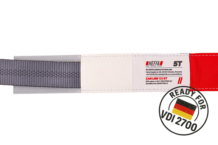 Correa de transporte para grúa HEFFA CARLINE 130, correa de sujeción de ruedas, 2,8 m/50 mm/5 t, VDI 2700