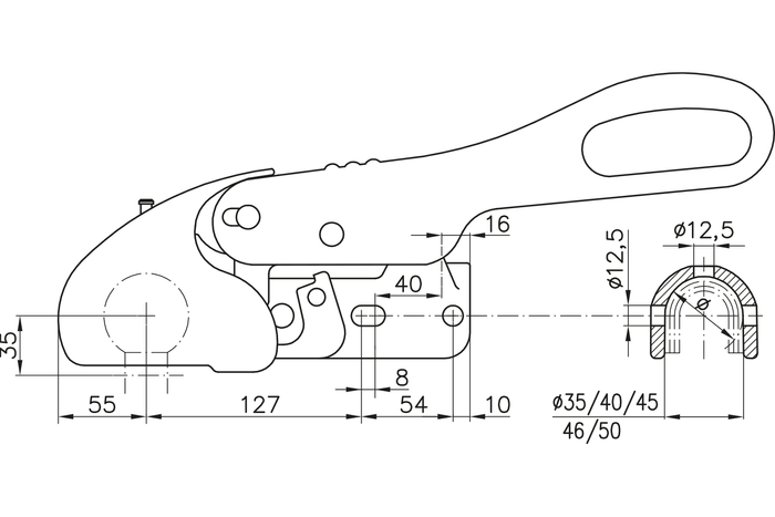 Enganche de bola WINTERHOFF WS3000 con estabilizador para remolque de 3000kg con lanza tubular de 35-50mm, hierro fundido
