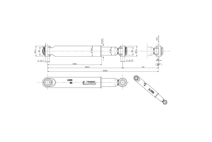 Juego de dos amortiguadores KNOTT 990001 para ejes de remolque de 750-1800 kg para ejes simples y tándem