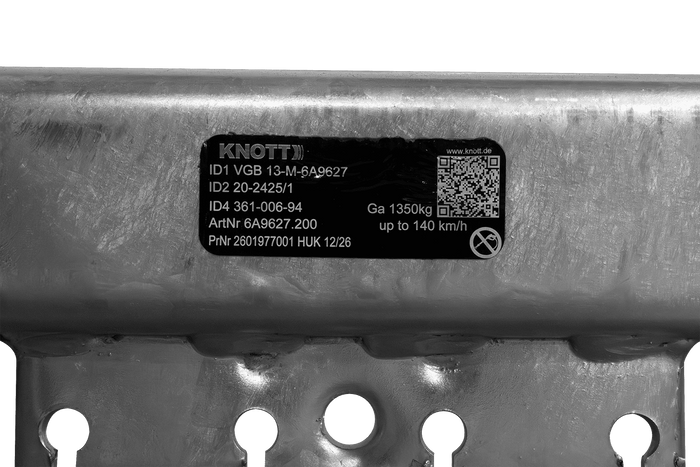 Eje con freno KNOTT VGB13M para remolque/portacoches 1350 kg 1900 mm 2350 mm 5x112