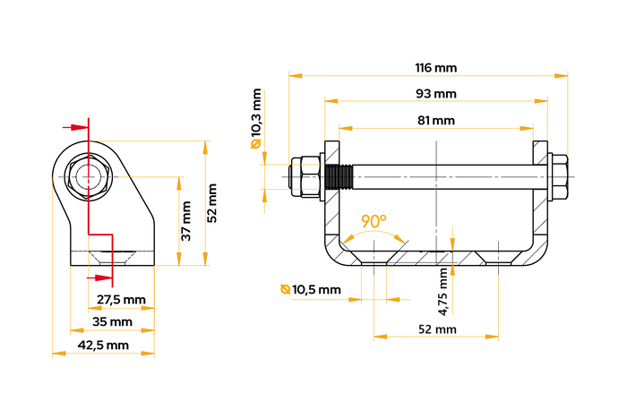 Soporte de bisagra incorporado STEELPRESS UH-01 para montaje lateral de remolque
