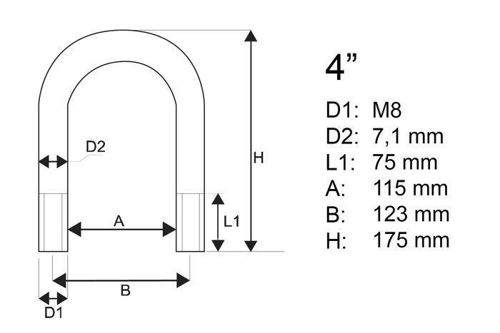 Abrazadera redonda M8 con tuercas y arandelas 115/175