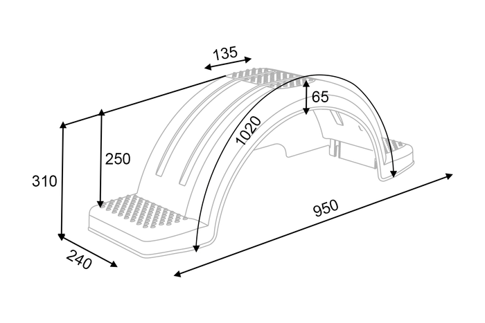 Guardabarros para remolque de barco de 13" DOMAR D20422, paso de rueda de 950/240 mm