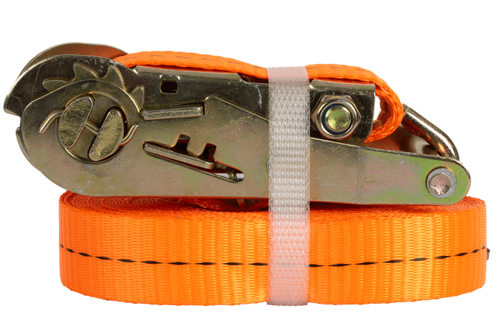 Juego de cuatro correas de transporte UNITRAILER de 8 m/25 mm/1 t de color naranja con tensor.