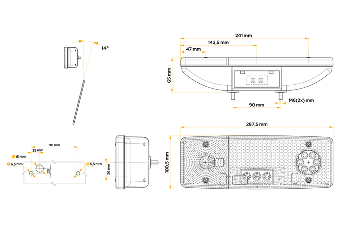 Lámpara trasera WAŚ WE549L 4 funciones izquierda