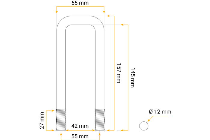 U perno con arandelas y tuercas M12 145/42/145