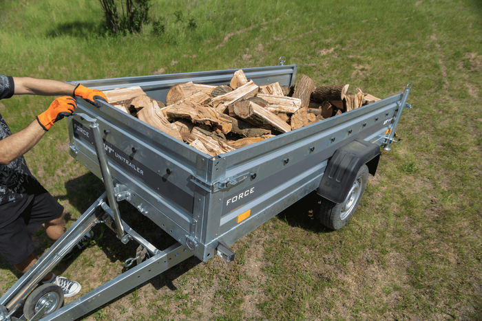 Elevador de manivela UNITRAILER con asas para volcar y descargar un remolque de automóvil de 1000 kg 500-865 mm