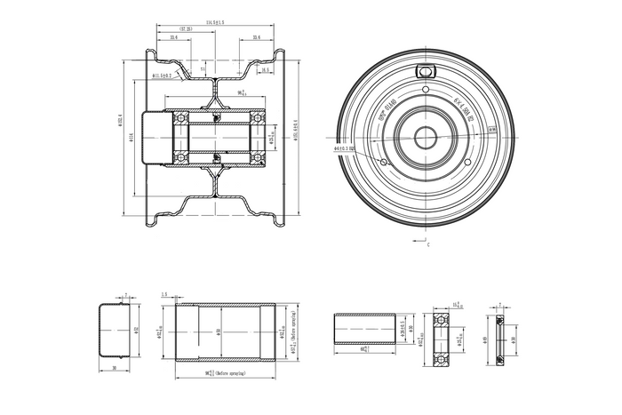 Llanta de acero UNITRAILER 4.5Ax6"H2 3x96 con rodamientos 6205-2RS