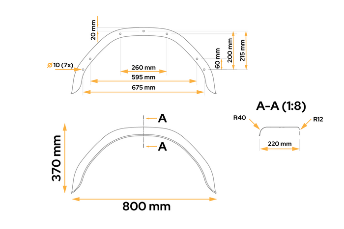 Guardabarros de remolque 15-16" DE HAAN HMHR2280 paso de rueda 800/220 mm