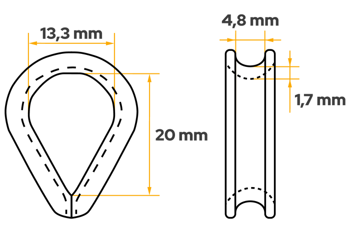 Guardacabos de cuerda DROMET KU.4, con amarre de acero, 4 mm