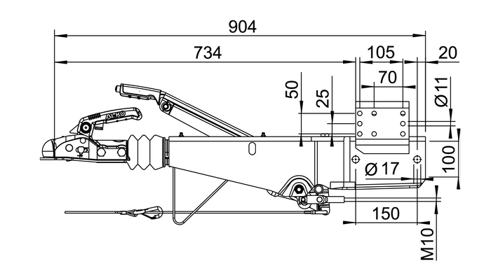 Dispositivo de inercia AL-KO 161S con enganche AK161 para remolque de 1600 kg con lanza cuadrada