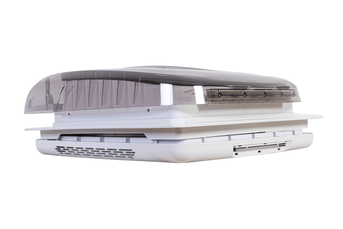 Ventilador de techo automático PUNDMANN PLUS FAN para autocaravana con iluminación y persiana enrollable de 400×400 mm.