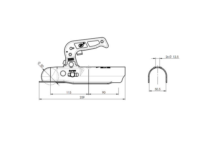 Enganche de bola STEELPRESS BC-800C para remolque de 800 kg con barra de tiro tubular de 50 mm