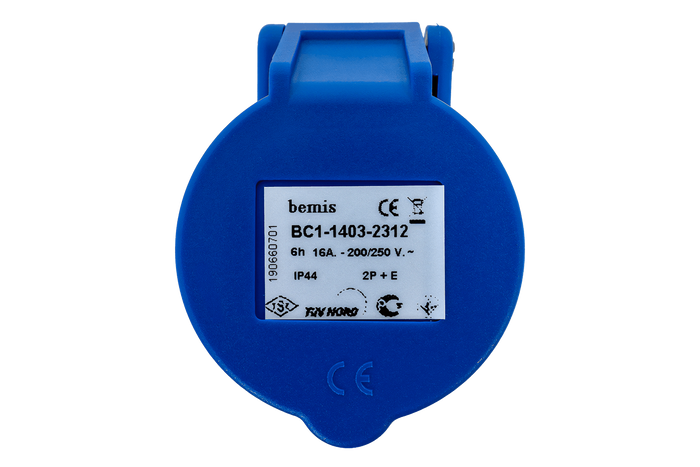 Enchufe eléctrico MANTES 2P+Z, enchufe portátil 16A 230V con tapa.
