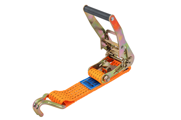 Juego de cuatro correas de transporte UNITRAILER de 10 m/50 mm/5 t de color naranja con tensor.