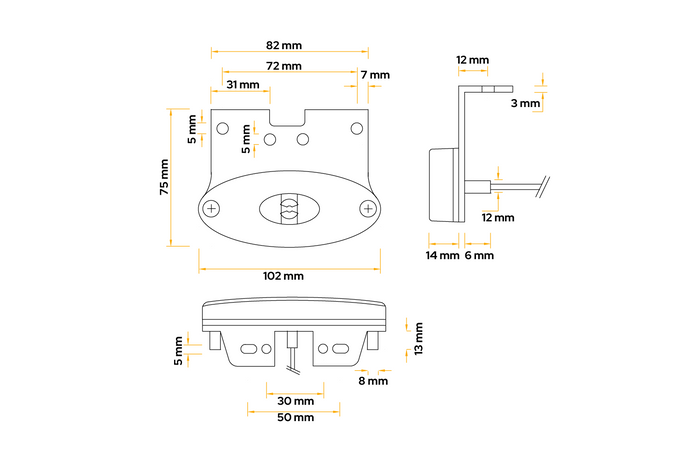 Lámpara de señalización LED ASPÖCK FLATPOINT II, naranja, universal, con soporte