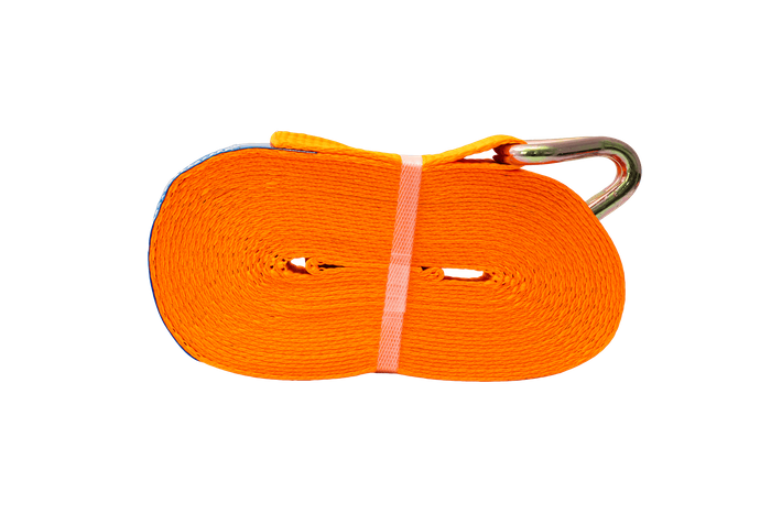 Cinta transportadora UNITRAILER ERGO de 12 m/50 mm/5 t de color naranja con tensor.