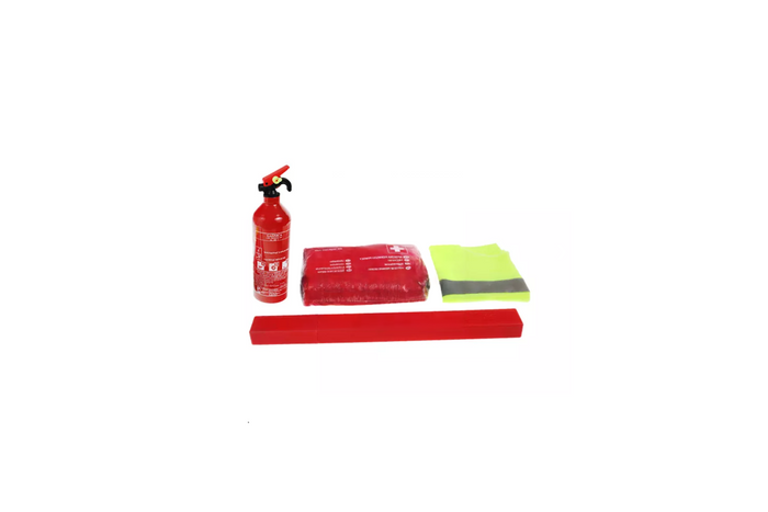 Kit de coche HERMON: botiquín de primeros auxilios, extintor, triángulo, chaleco